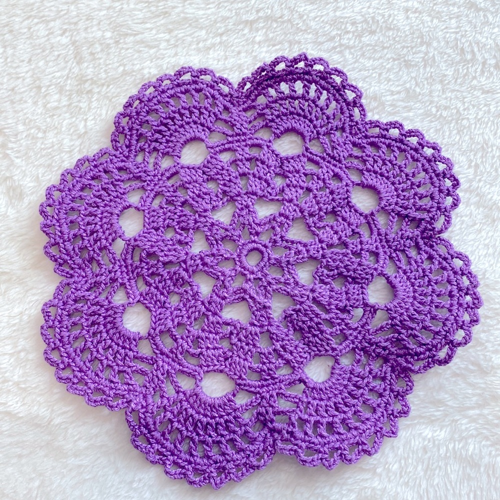 Handcrafted Crochet Silky Elena's Doily Place Mat Purple Coaster !